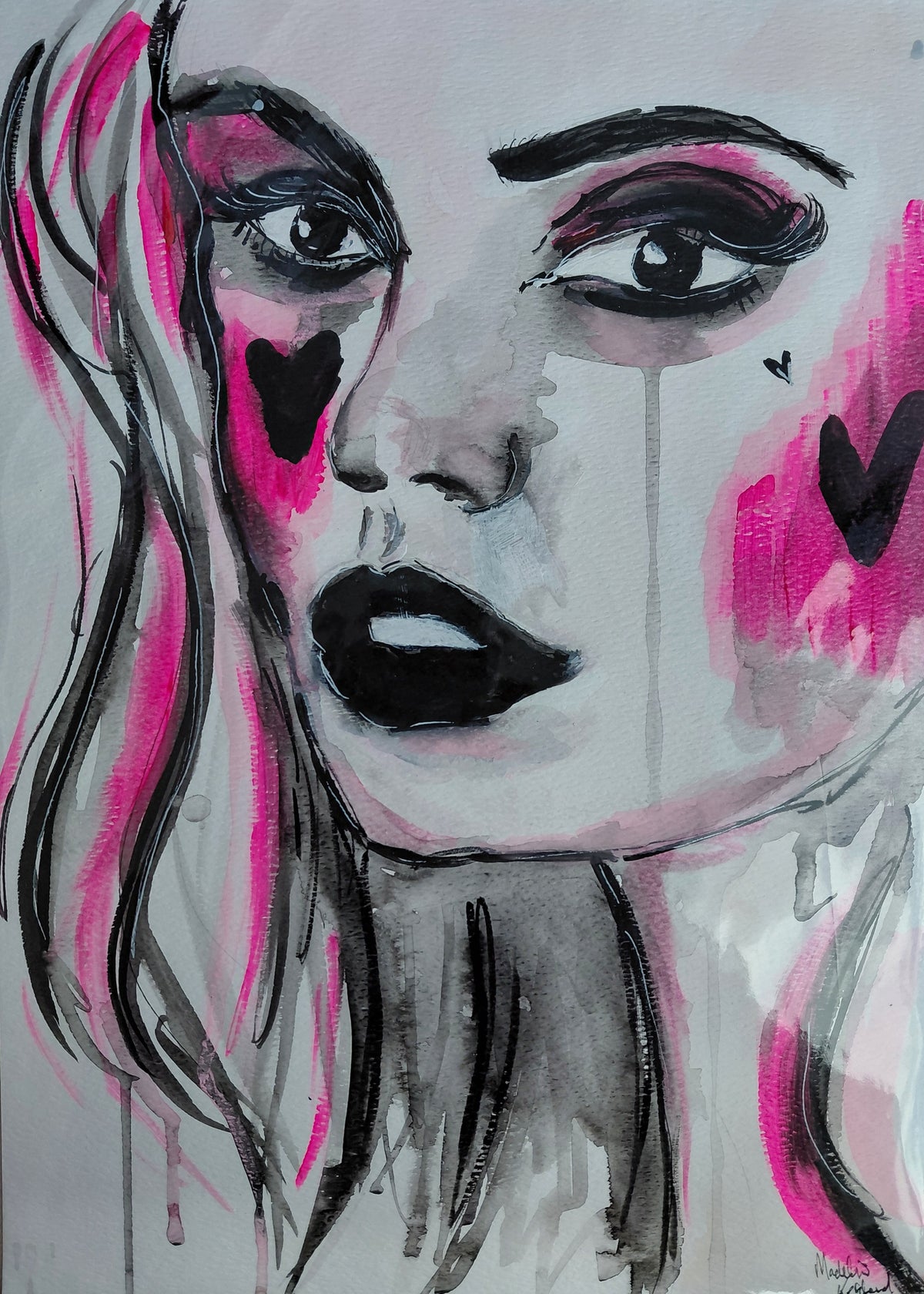 BLACK HEARTS - Original Painting - 29.7cm (W) x 42cm (H) x 0.1cm (D) - Watercolour on Paper