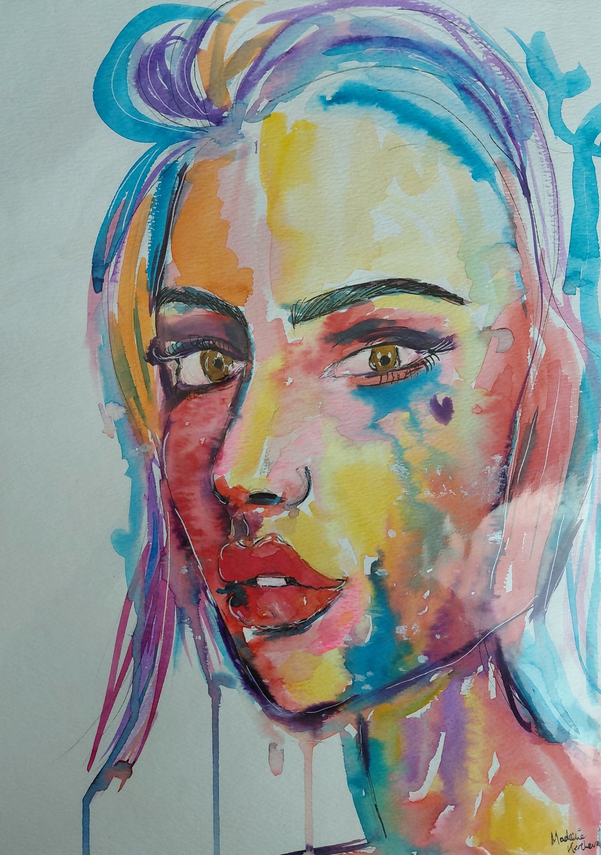 RED LIP MOMENT - Original Painting - 29.7cm (W) x 42cm (H) x 0.1cm (D) - Watercolour on Paper