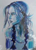 BLUE BRAIDS - Original Painting - 29.7cm (W) x 42cm (H) x 0.1cm (D) - Watercolour on Paper
