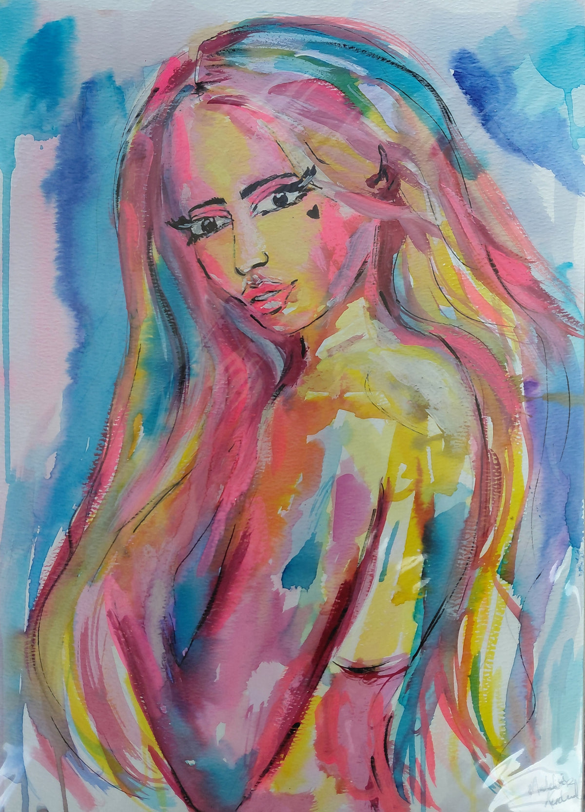 DARLING HEART - Original Painting - 29.7cm (W) x 42cm (H) x 0.1cm (D) - Watercolour on Paper