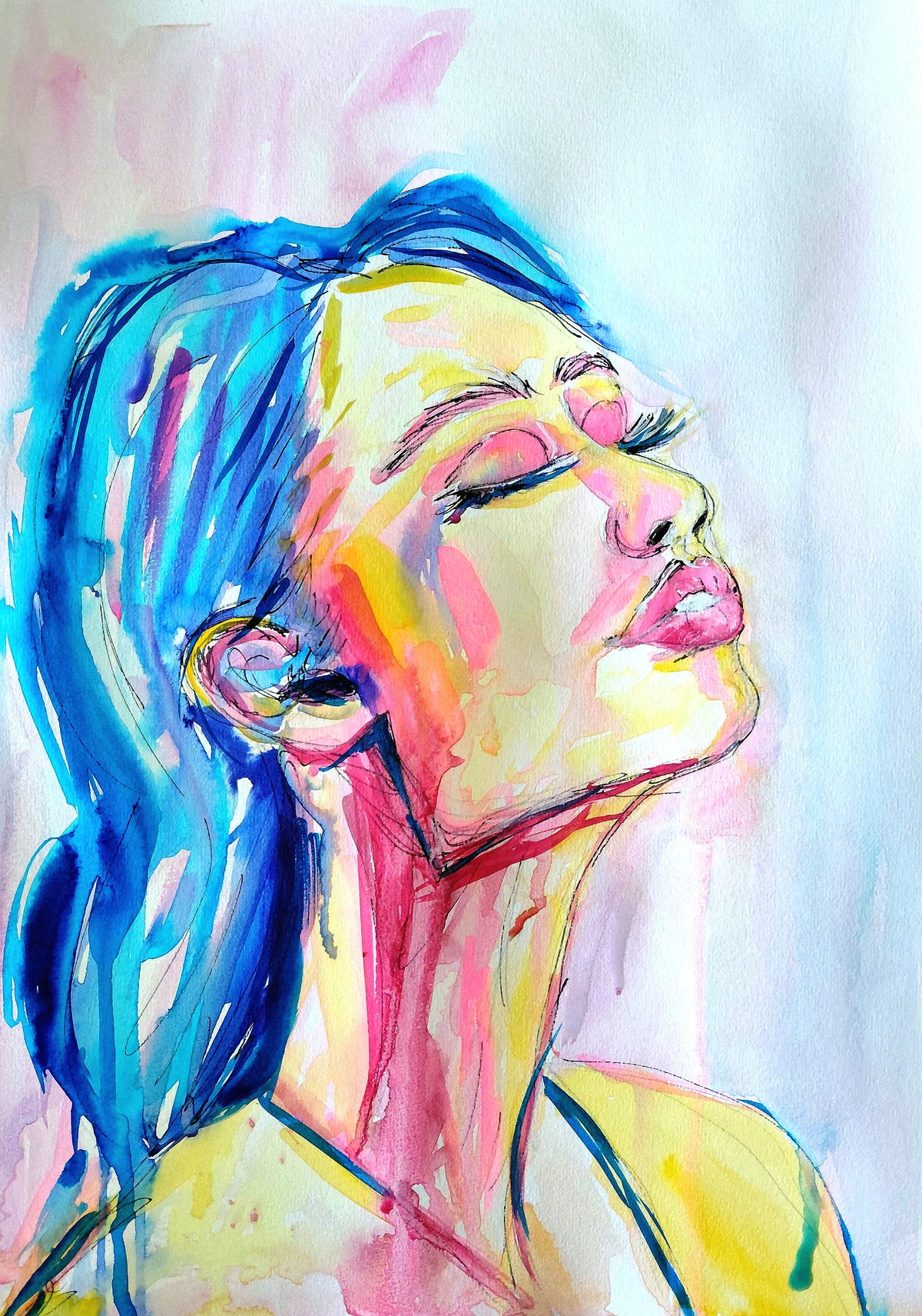 BLISSFUL MOMENTS - Original Painting - 29.7cm (W) x 42cm (H) x 0.1cm (D) - Watercolour on Paper