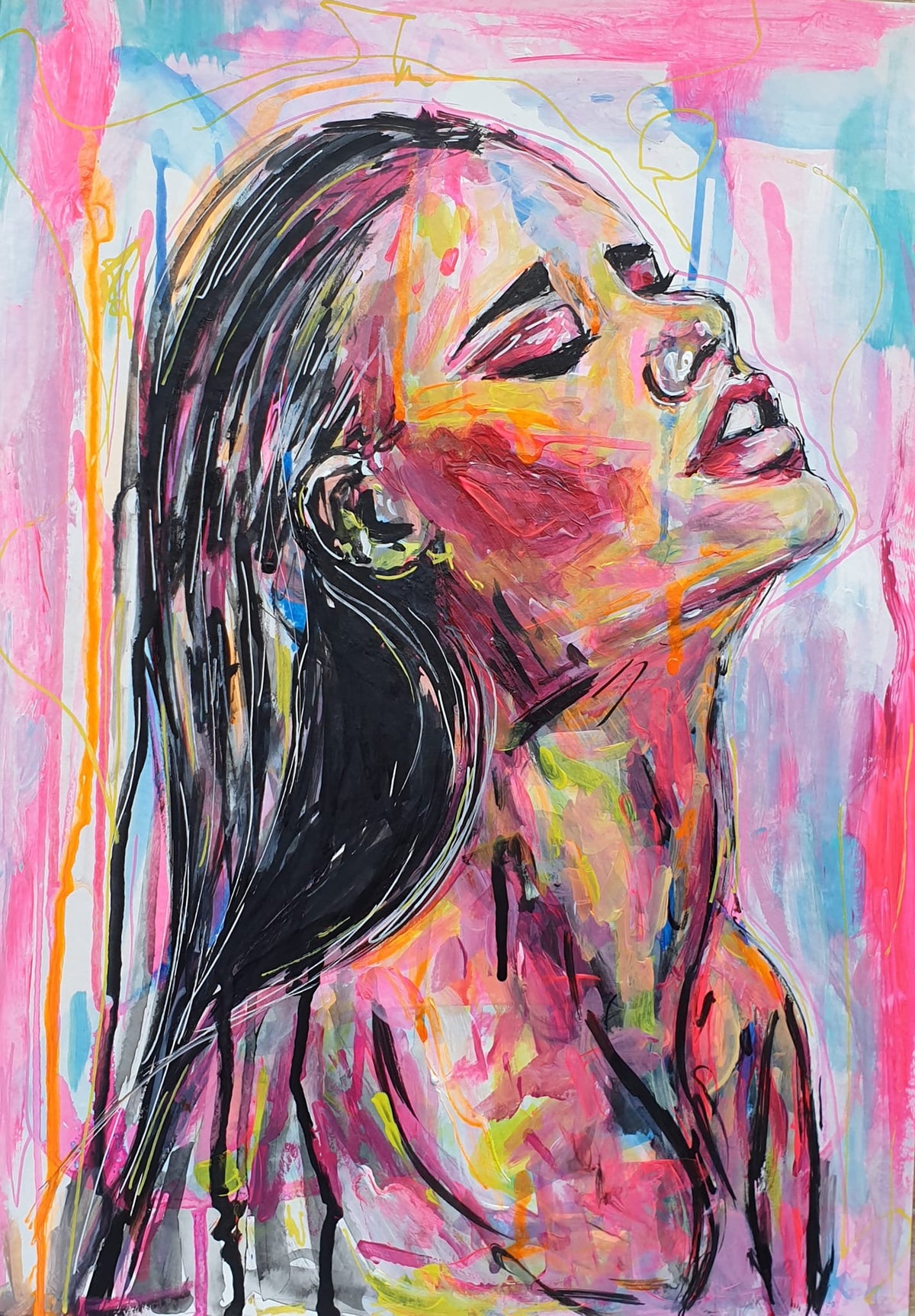RAIN ON ME - Original Painting - 29.7cm (W) x 42cm (H) x 0.1cm (D) - Mixed Media on Paper