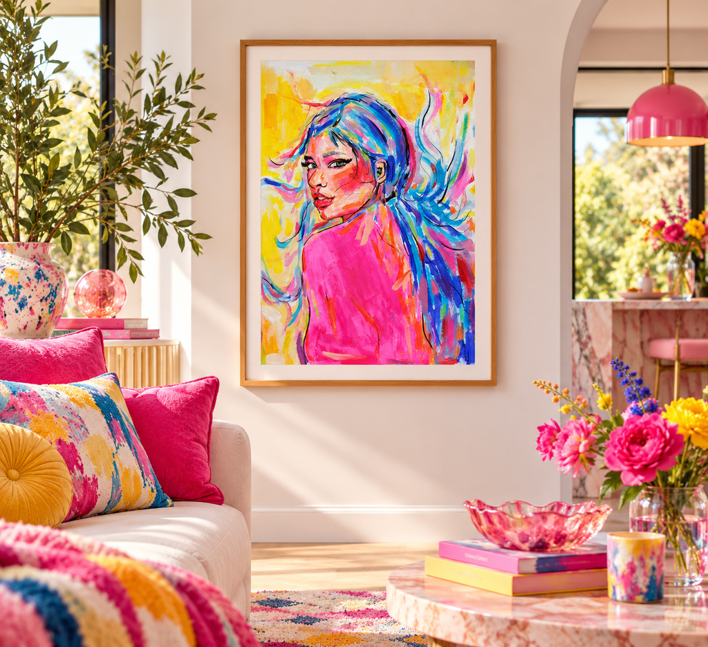 WIND IN HER HAIR - Original Painting - 29.7cm (W) x 42cm (H) x 0.1cm (D) - Acrylic on Paper